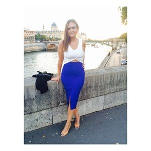 Vintage Circa 2014, Cobalt Blue Scuba Pencil Skirt, Size Medium